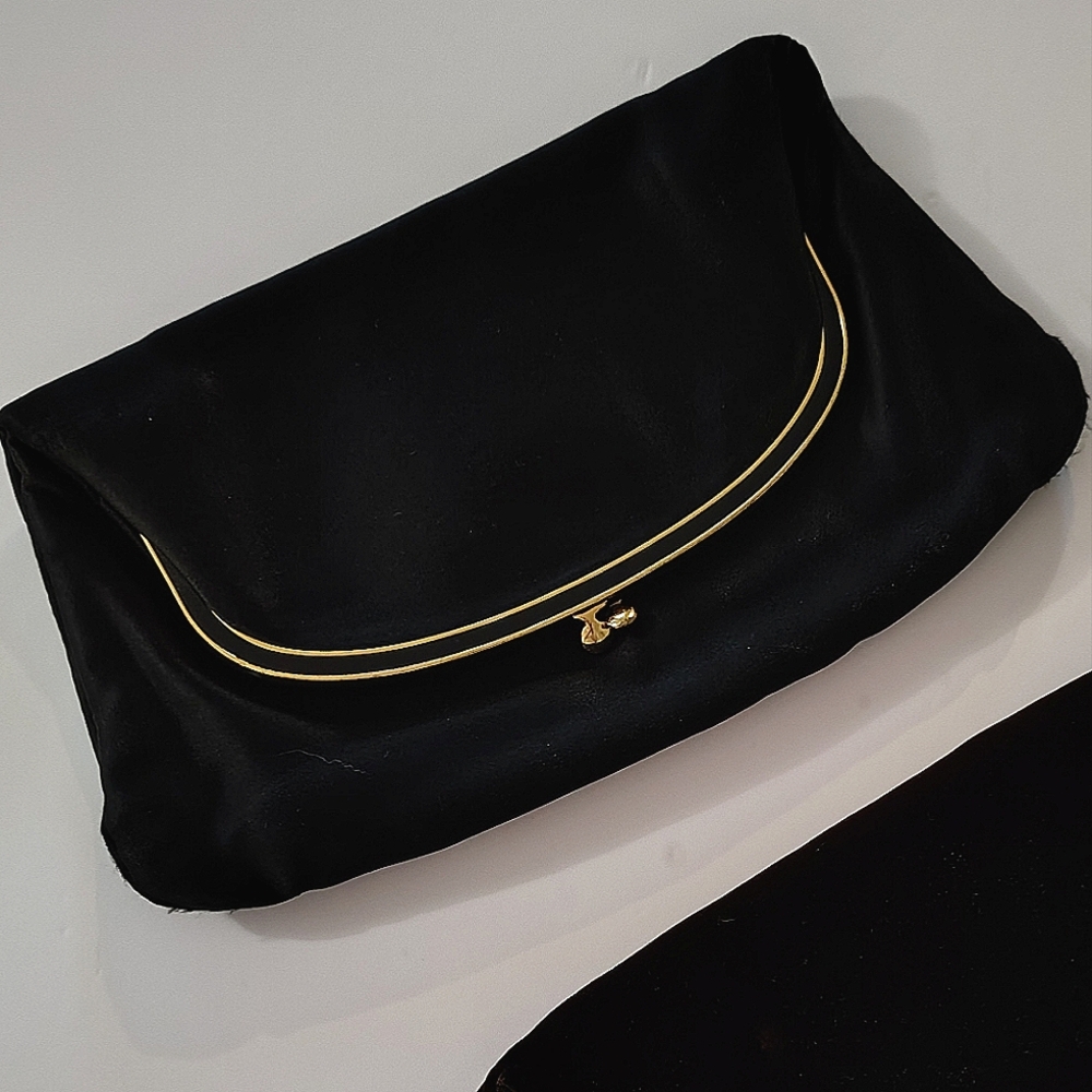 COBLENTZ | Vintage Fold Over Clutch Purses (2) Black Satin and Brown Velvet